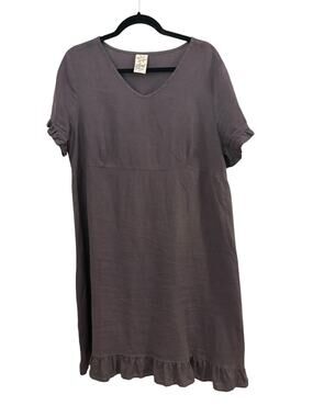 Match Point 100% Linen Dress MED Short Sleeve Made in USA Lagenlook Airy Boho